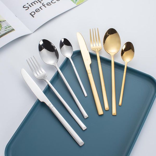 

dinnerware sets 16pcs stainless steel dinner black gold set knife fork coffee spoon cutlery kitchen tableware silverware