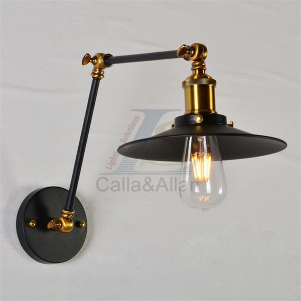 

wall lamp swing arm light retro metal black industrial shade adjustable sconce mounted fixture loft style