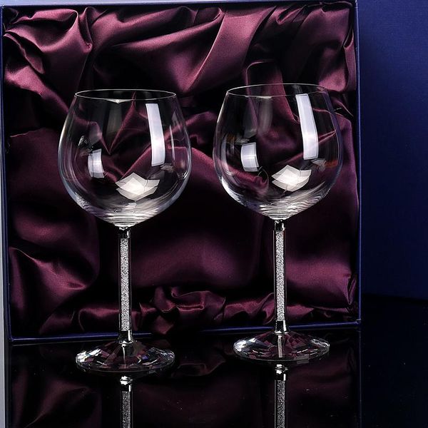 

2pcs/1set 620ml burgundy crystal red wine glass cup large diamond cupstick goblet wedding gift box package home party drinkware