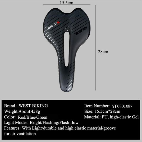 

bike saddles west bicycle saddle taillight mtb mountain road waterproof pu leather high-elastic gel cushion soft cycling
