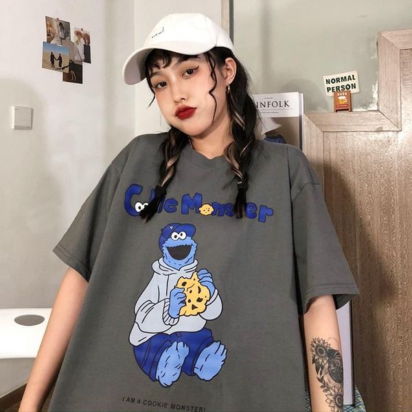 

women's t-shirt summer korean loose cartoon short-sleeved women 2021, White