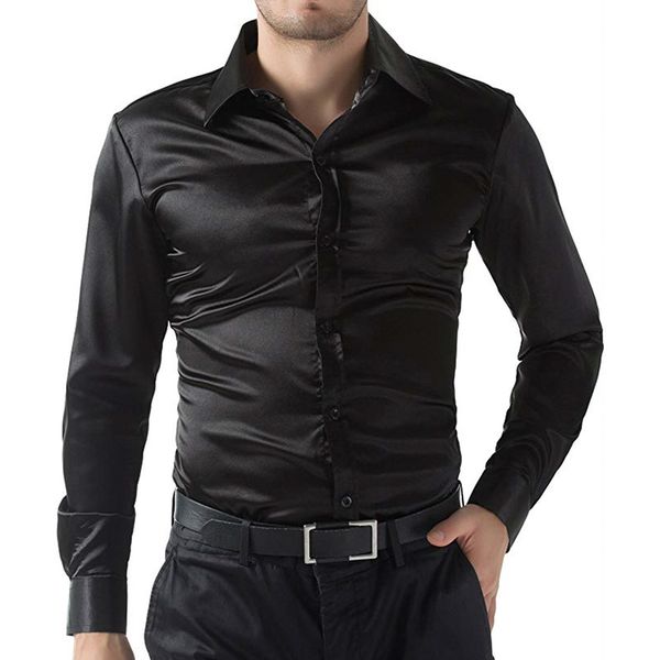 

luxury gentlemen stylish casual party club slim fit long mouwen formula shirt meeting shiny headsome outer clothing, White;black