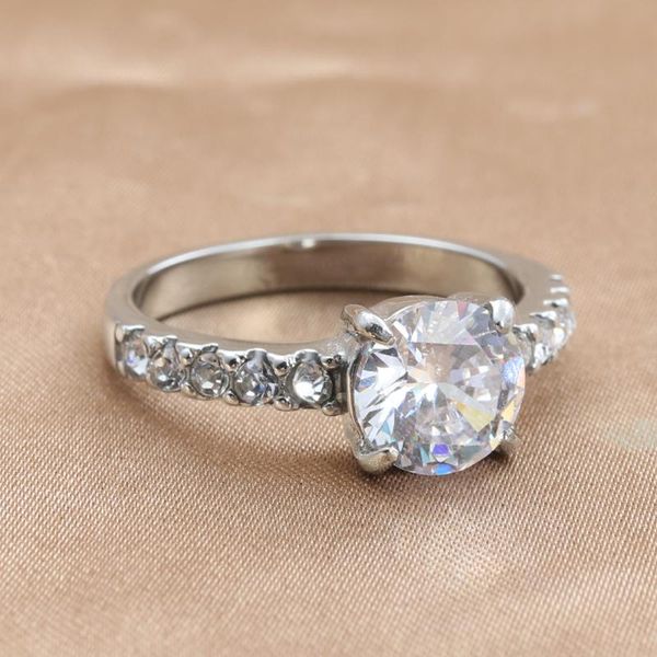 

wedding rings fashion stainless steel white stone ring women's simple punk jewelry gift 24091, Slivery;golden