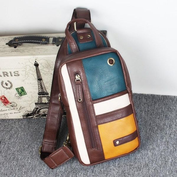 

waist bags korean style beautiful patchwork color men chest bag fashion cool street crossbody casual leather men's shoulder