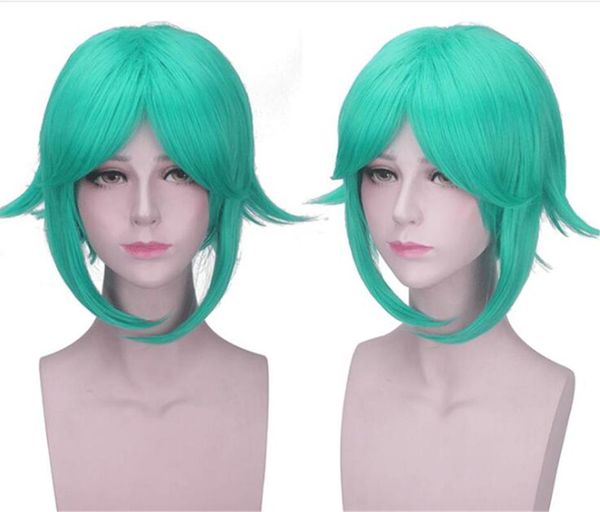 Capelli umaniParrucche senza cappuccio per capelli Maschere per feste Anime Houseki No Kuni Parrucca Cosplay Land of the Human Lustrous Phosphophyllite Costume di Halloween Green Short C020