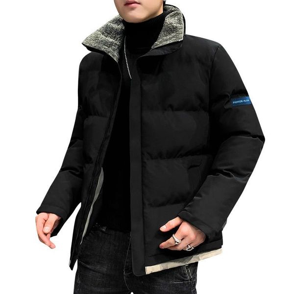 

2021 men's down parkas winter bomber jacket fashion cotton warm fur collar coats casual outoutwear thermal slim padded mens clothing, Black