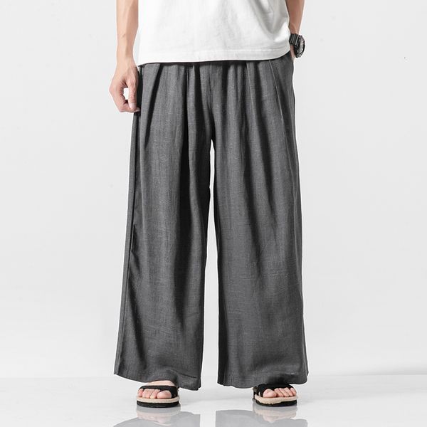 

men's pants s linen cotton baggy pant solid casual straight loose wide leg plus size korean style trousers pantalon hombre 2x0c, Black