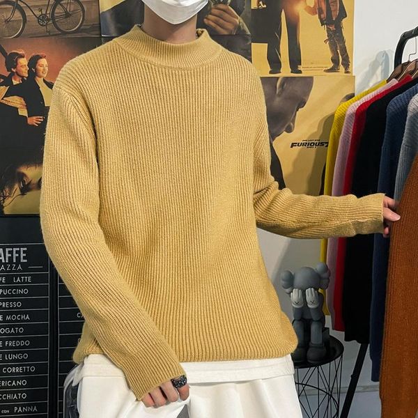 

men's sweaters grade autum winter half turtleneck designer fashion knit men warm woolen sweater casual mens clothing 2021, White;black