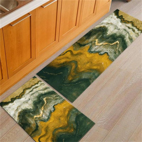 

carpets retro yellow green marble floor mat for kitchen decor nordic simple bedside mats doormat entrance of house chair long rug