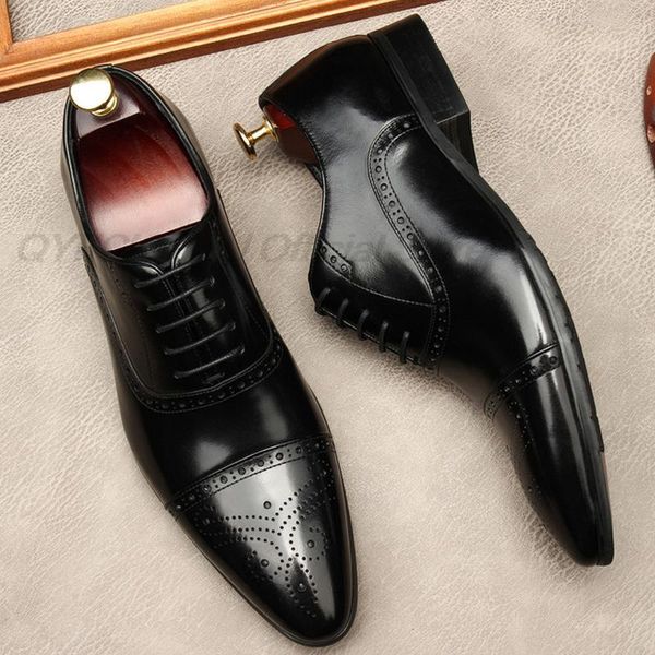 

dress shoes genuine leather men fashion brogue wedding pointed toe lace up business formal black coffee party shoe mfsd