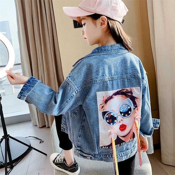 

girls denim jacket tassels 4-13t kids spring teenage fashion europe and america style coat little design baby outwear 211204, Blue;gray