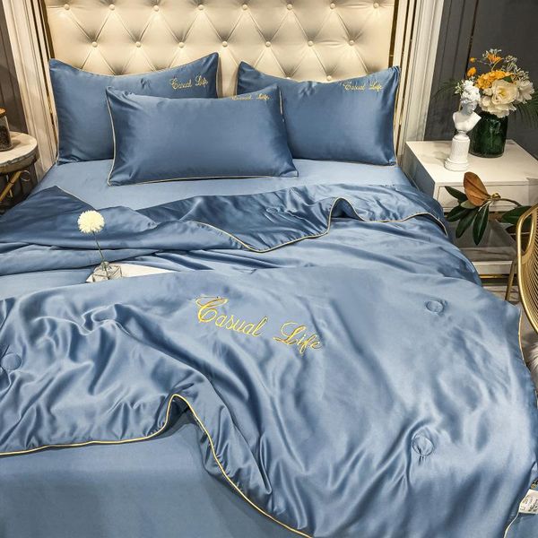 

bedding silk summer quilt four-piece summer cool quilt three-piece air-conditioning solid color embroidery core