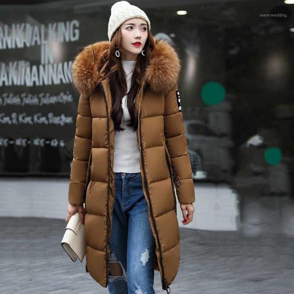 Jaqueta de Inverno Feminina Down Parkas Feminina Gola de Pele Longa Parka Quente Casaco Slim Feminino Puffer Oversized Acolchoado Outwear