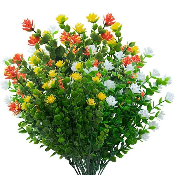

artificial flowers, white yellow orange fake flowers outdoor artificial green shrubs for home wedding decoration 12