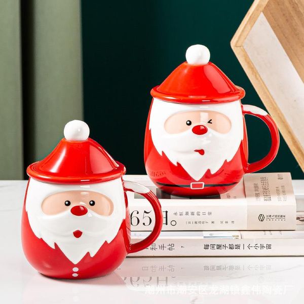 Tazze 1pc 450ml Babbo Natale in ceramica caffè latte tazza regali albero di Natale cucchiaio con coperchio