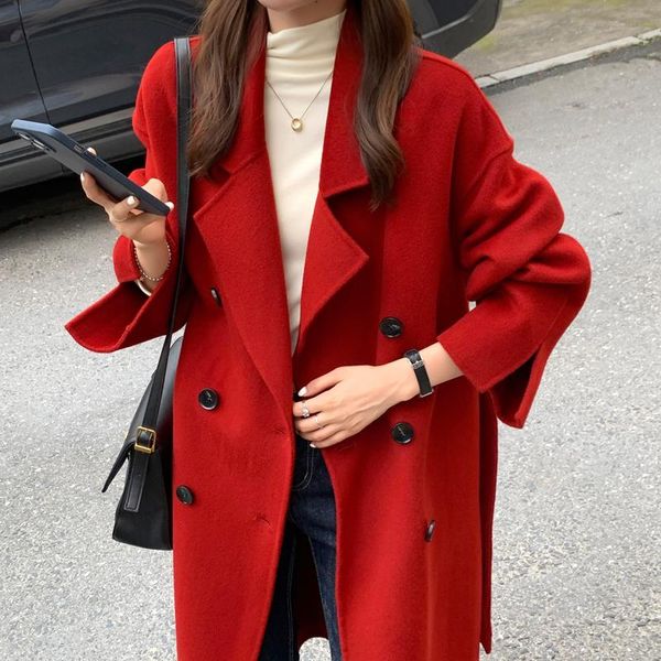 

women's wool & blends 2021 autumn fashion coat female spring double-faced woolen jackets clothes korean clothing manteau femme gmm198, Black