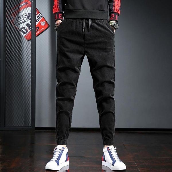 

men's pants 2021 corduroy casual solid black elastic waist trousers