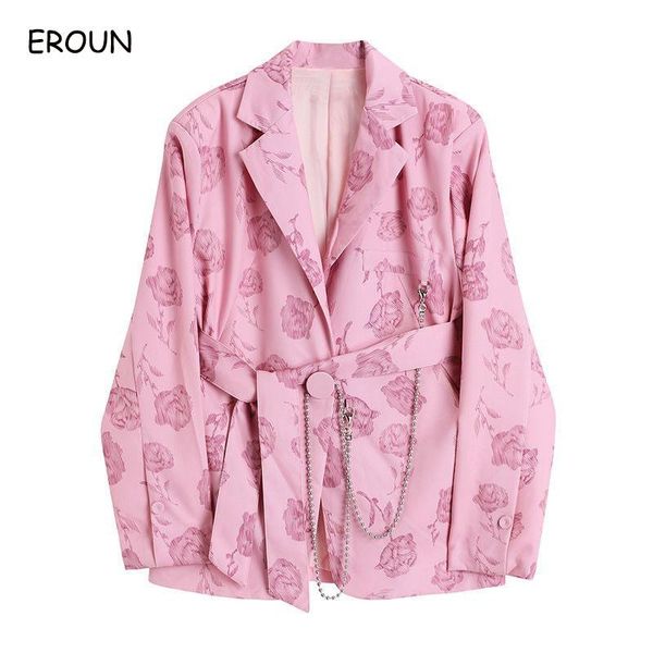 

women's suits & blazers jackets for women spring 2021 suit jacket lazy pink casual small single button + belt waist chain design, White;black