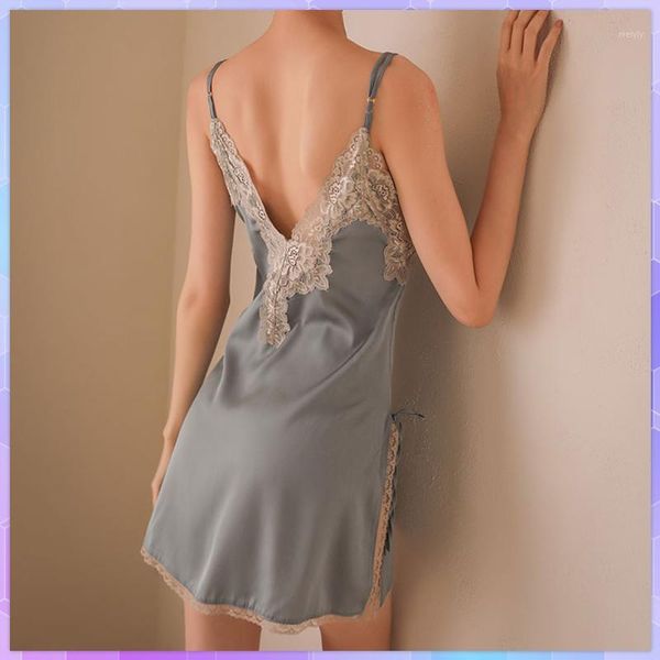 Mulheres sleepwear mulheres vestido vestido sets sexy lace sono lounge pijama manga comprida senhoras nightwear vestido de noite com almofadas torácicas