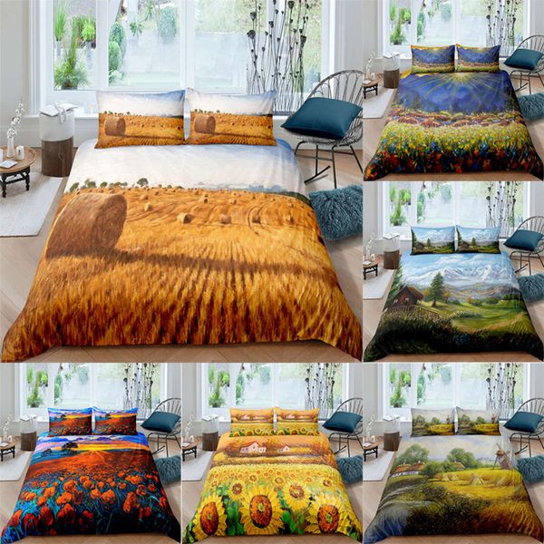 

pastoral oil painting bedding set  3d printed duvet cover bedcloth 2/3pcs home textil luxury bedspread