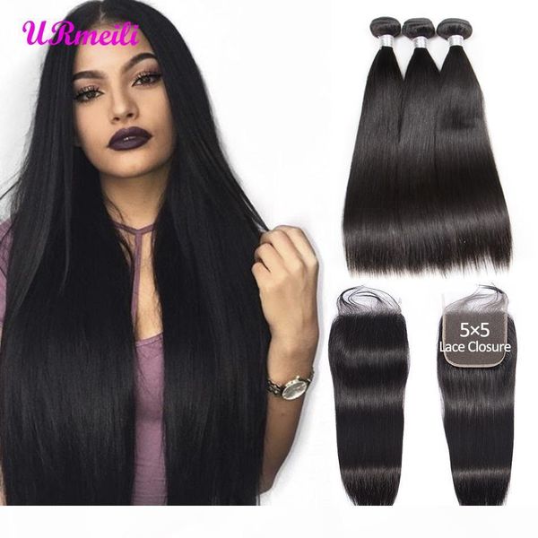 

5x5 peruvian straight virgin hair bundles with closure human hair weave 3 4 bundles with lace closure dhgate peruvian remy hair extension, Black;brown