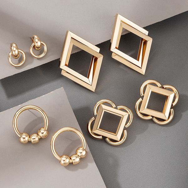 

2021 new gold earrings stud alloy circle rhombus design matching clothes women earrings fashion jewelry gift, Golden;silver