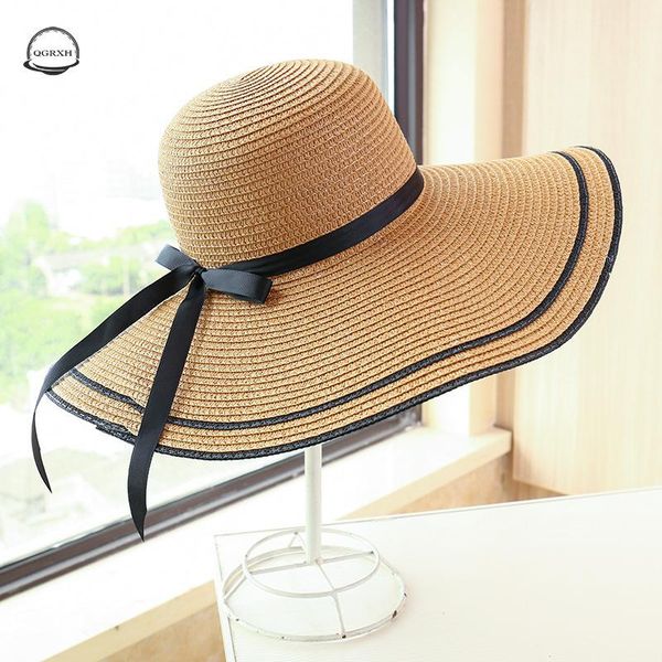 

wide brim hats hat female summer big cap fashion sweet seaside beach caps foldable outing sunshade sunscreen straw for women 2021, Blue;gray