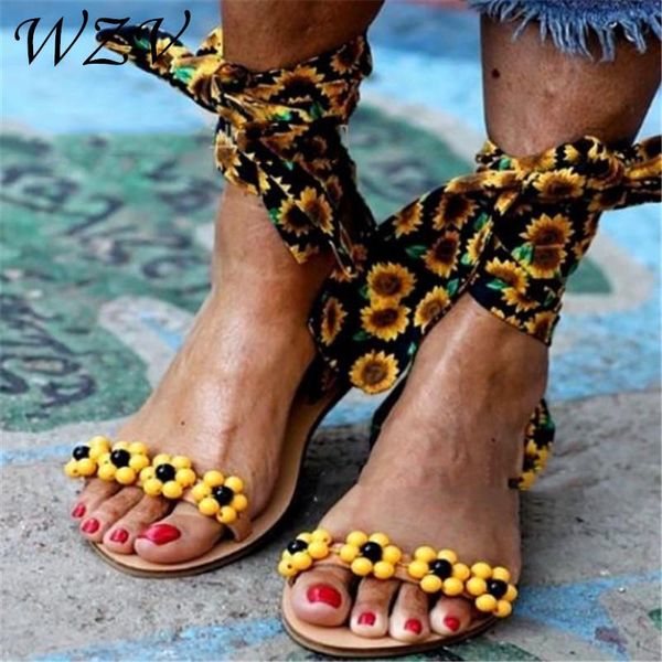 

sandals summer women flat beach bohemia lace up ladies shoes open toe roman sandalias mujer holiday plus size 43, Black