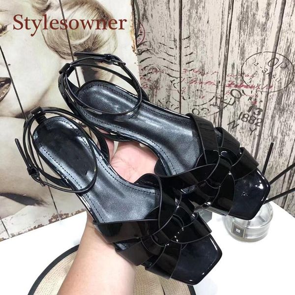 

sandals black leather open toe woven flat summer patent cross strap casual beach women