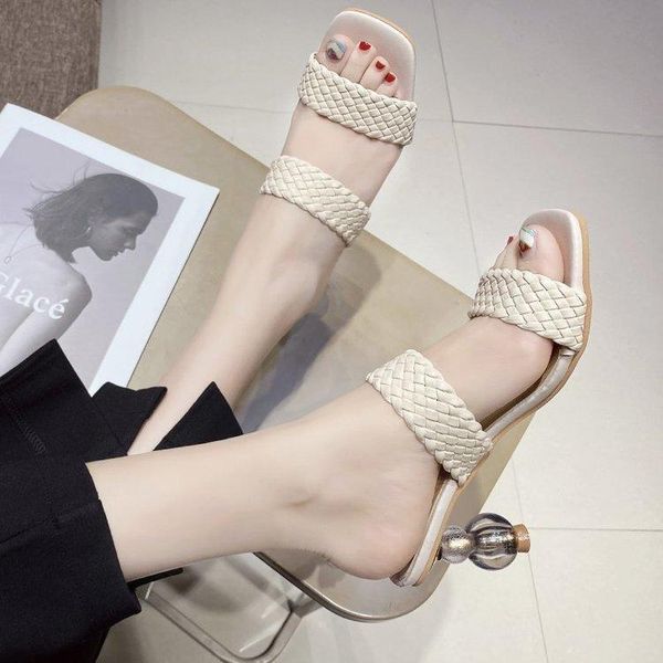 

slippers clear heeled for women with woven summer 2021, Black