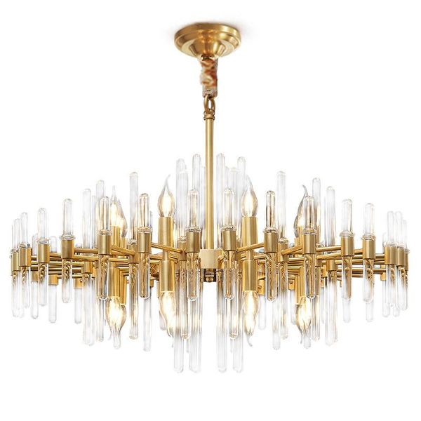 

all copper post-modern light luxury living room chandelier crystal dining room lamp bedroom simple style household lamp