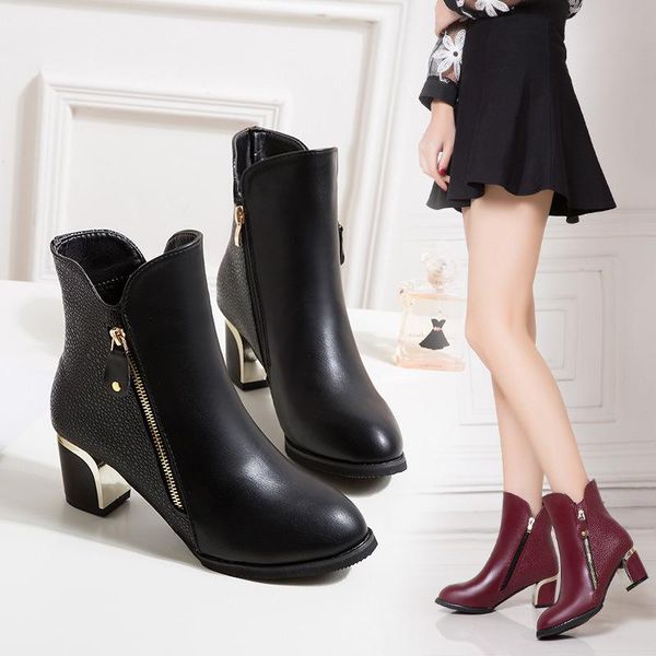

dress shoes women's rough with fashion boots female 2021 autumn and winter wild non-slip high-heeled womens, Black