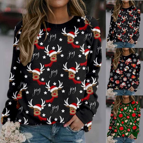 

women's sweaters christmas print long-sleeved sweatshirt casual blouse pullover knitting sweater jumper, White;black