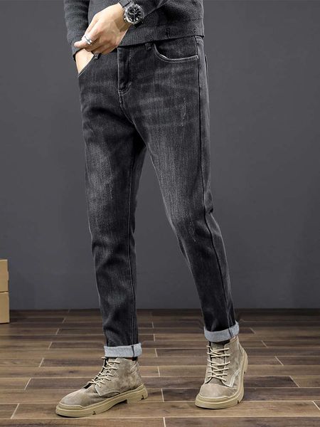 

black winter new jeans men's fashion brand loose straight tube plush versatile spring and autumn pants casual harem pants, Blue