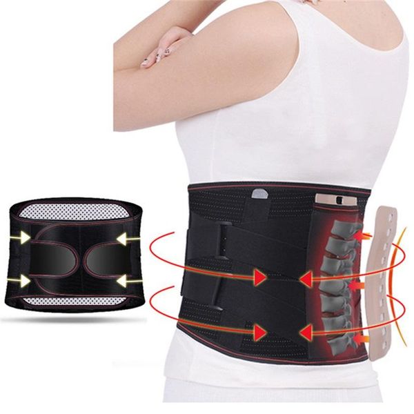 

waist support orthopedic tourmaline self-heating magnetic steel plates belt men women lumbar back brace for sport, Black;gray