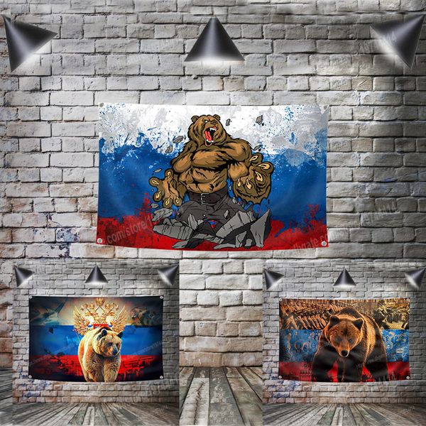 Russland-Stolz-Bär-Flagge, Banner, Kunst, Heimdekoration, hängende Flaggen, 4 Ösen in den Ecken, 96 x 144 cm, inspirierende Wanddekoration, Malerei, Wanddruck, Poster