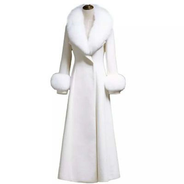 Taglie forti 3XL! Cappotto di lana bianco Cappotto da donna Cappotto di pelliccia autunnale coreano Cappotto lungo di lana caldo Giacca invernale da donna