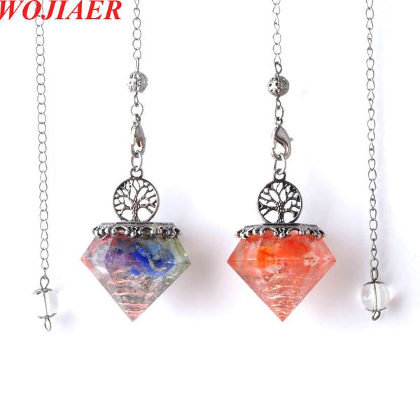 

wojiaer geometry healing pendulums chakra agate lapis pendant antique tree of life crystal gemstone pendulum pendulo bo945, Silver