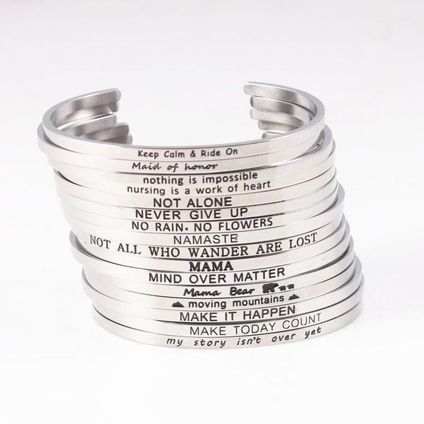 

bangle a-c initial 2021 trend quotes mantra bracelets 316l stainless steel open cuff fashion gold inspirational jewelry, Black