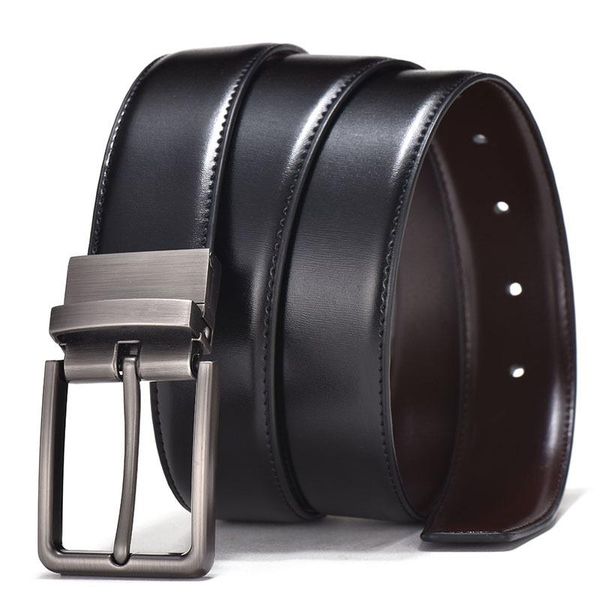 

belts men belt male genuine leather rotatable pin buckle double-sided cowskin strap reversible, Black;brown