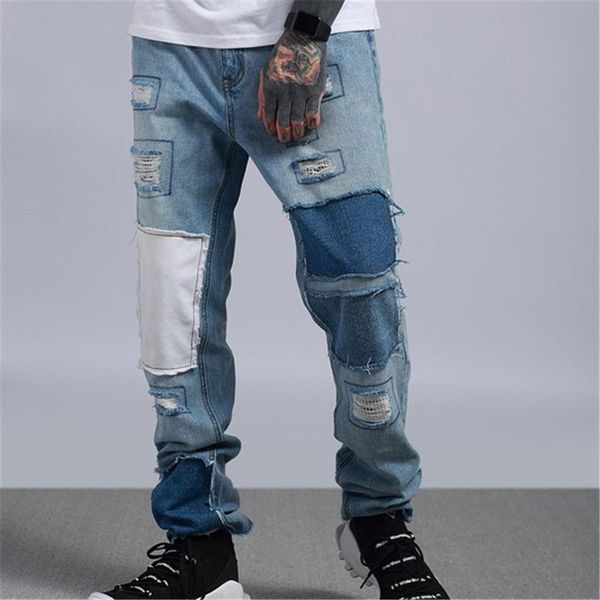 

men's pants autumn 2021 hip hop patchwork cloth-fitting men, Black