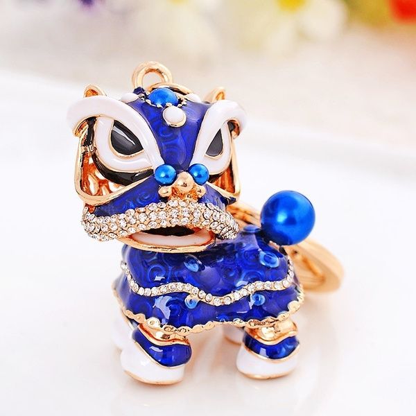 Chinês estilo leão dança chaveiro antiga mascote chaveiro artes e artesanato cristal animal chaveiro enamel titular