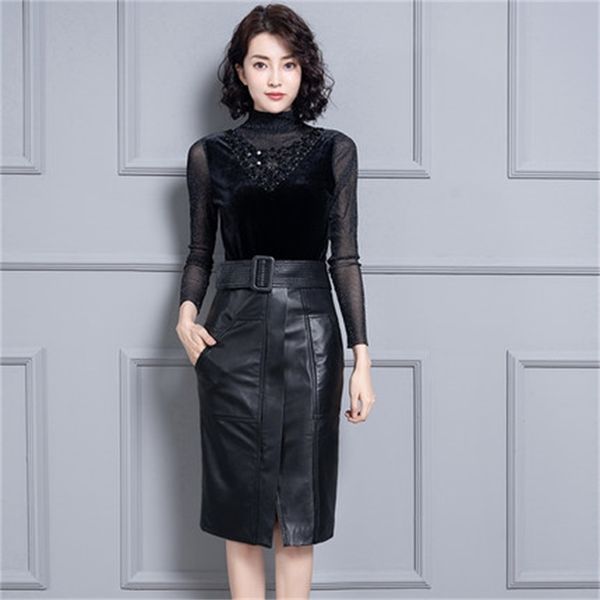 

2021 genuine new fashion sheep out of real leather k16 zup7, Black