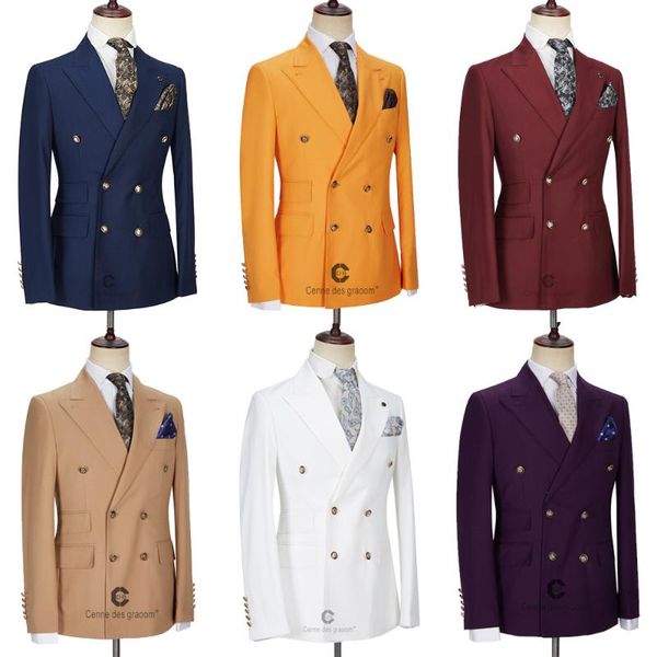 

men's suits & blazers cenne des graoom men winter jackets double breasted tailor-made 2 pieces gold button blazer pant wedding costume, White;black