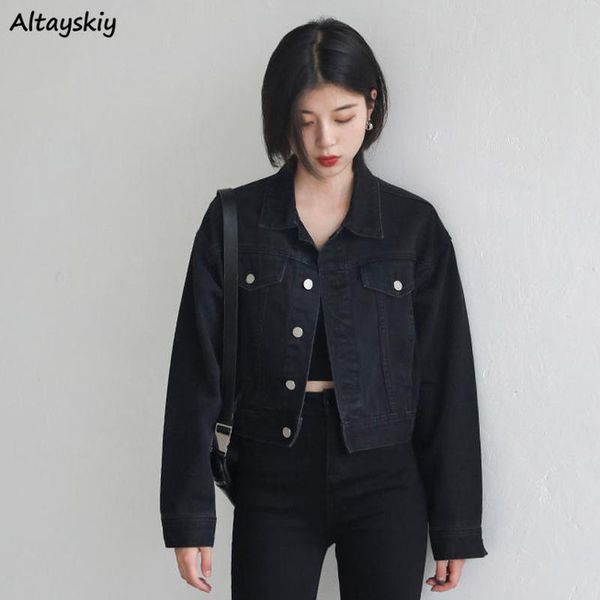 

women's jackets basic women black denim crop outerwear long sleeve loose students high street simple vintage fashion all-match female, Black;brown