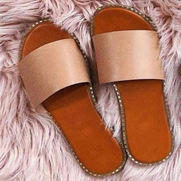 

sandals women's shoes imitation leather flat slippers summer fashion beach flip flops, Black