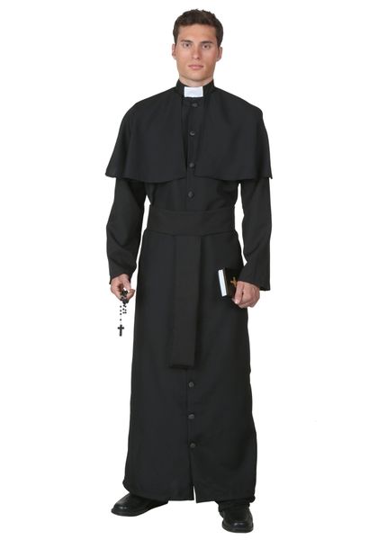 

halloween role playing priest costume for male men's clothing cosplay god long black suit party costumes, Black;red