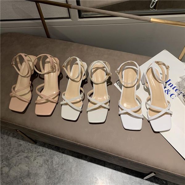 

dress shoes 2021 summer sandals women high heel ankle strap chunky open toe roman women's, Black