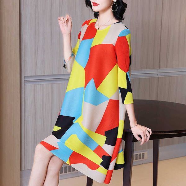

vanovich printed fahion women dress spring and summer ladies pluz size casual round collar clothing 210615, Black;gray
