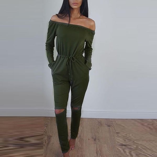 

women's jumpsuits & rompers women 2021 summer arrival streetwear elegant long sleeve slash off shoulder jumpsuit with pocket, Black;white